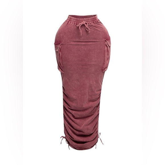 287B. Mineral Washed Cargo Skirt - Burgundy - Picture 2 of 4